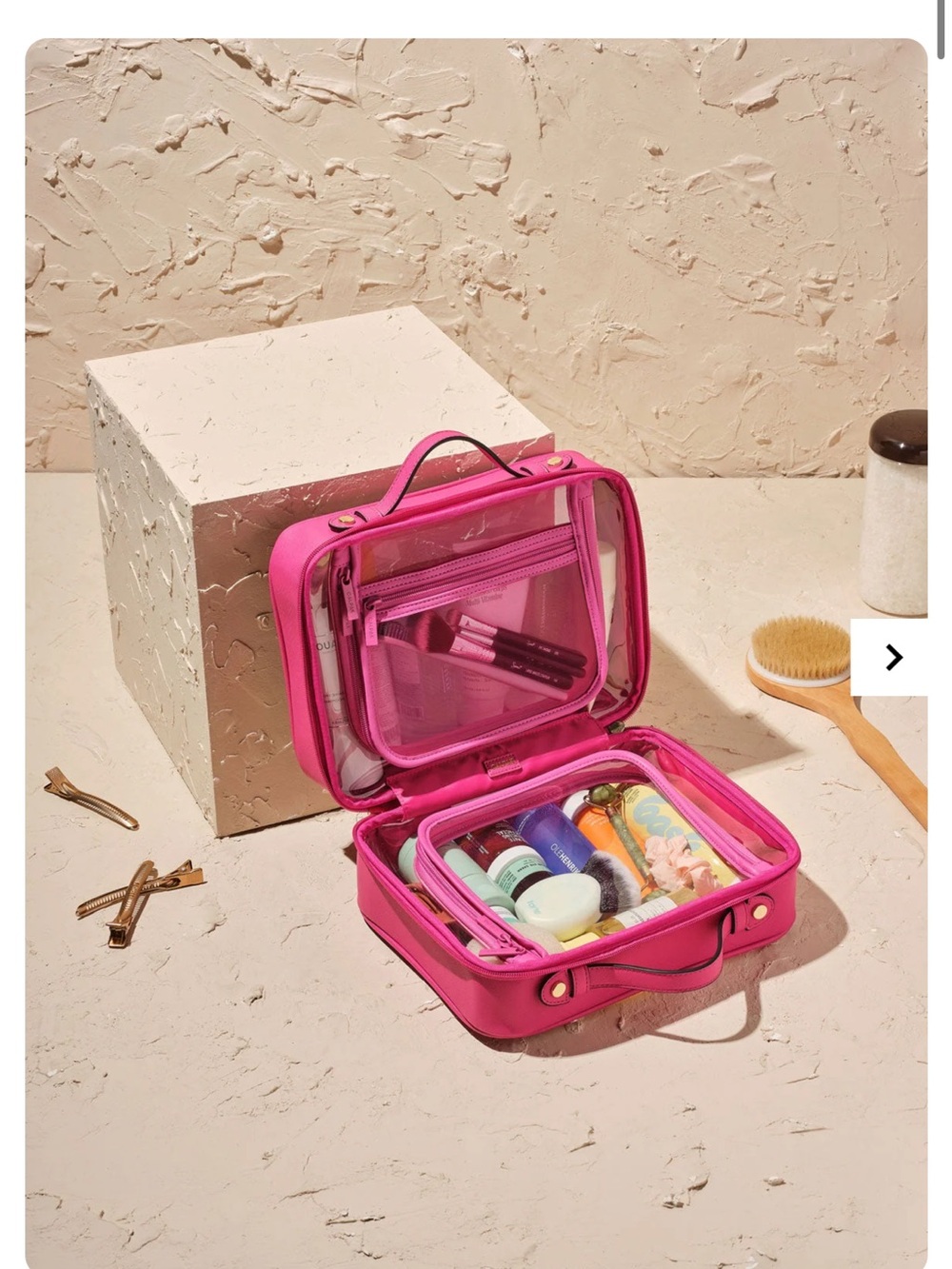 Calpak Hot Pink Clear Travel Cosmetic Case